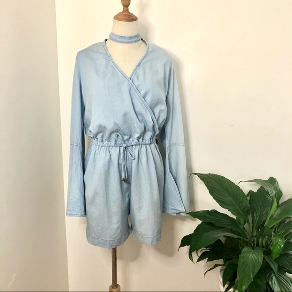 REFUGE DENIM Chambray Denim Longsleeve Jumpsuit or Playsuit, POCKETS! Size Large - Picture 2 of 13